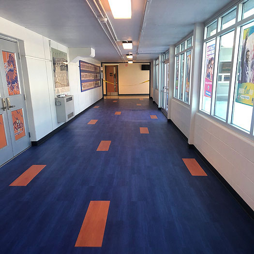 commercial flooring installed in school hallway